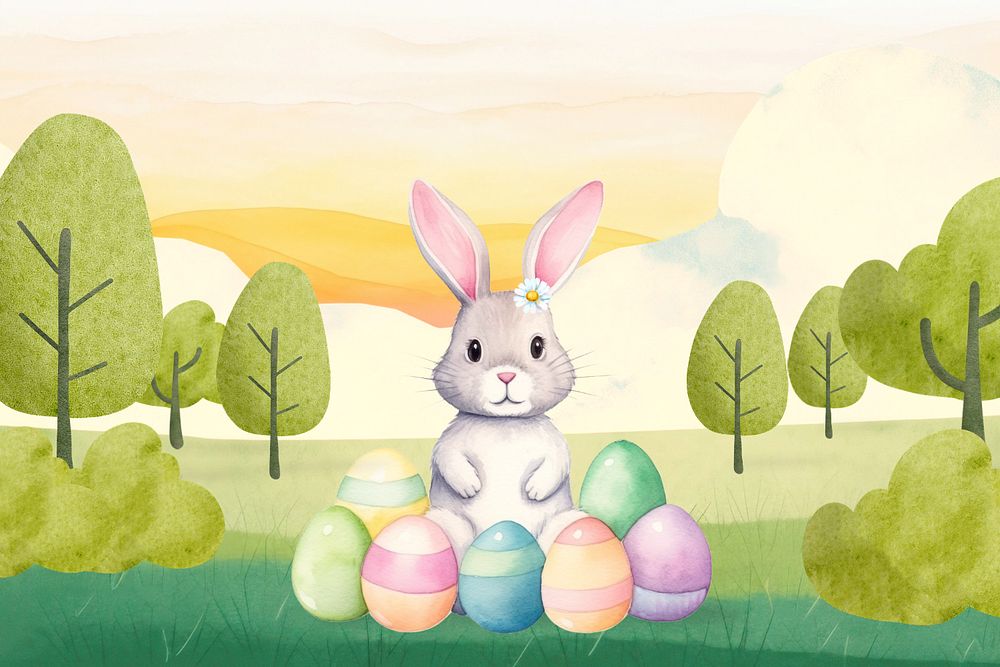 Easter rabbit, animal watercolor editable remix