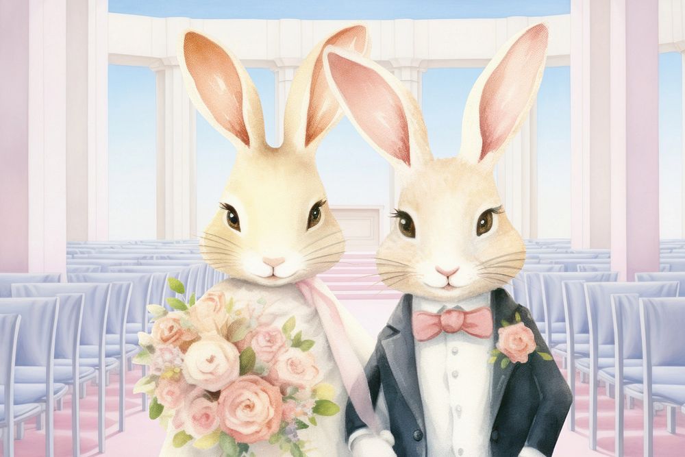 Wedding rabbit, couple relationship editable remix