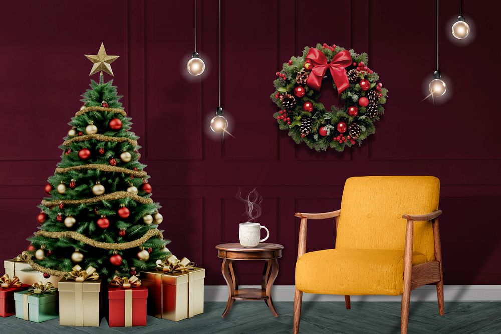 Christmas living room, editable interior design