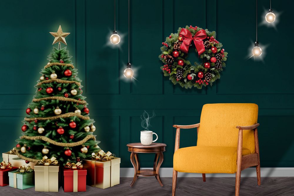 Christmas living room, editable interior design