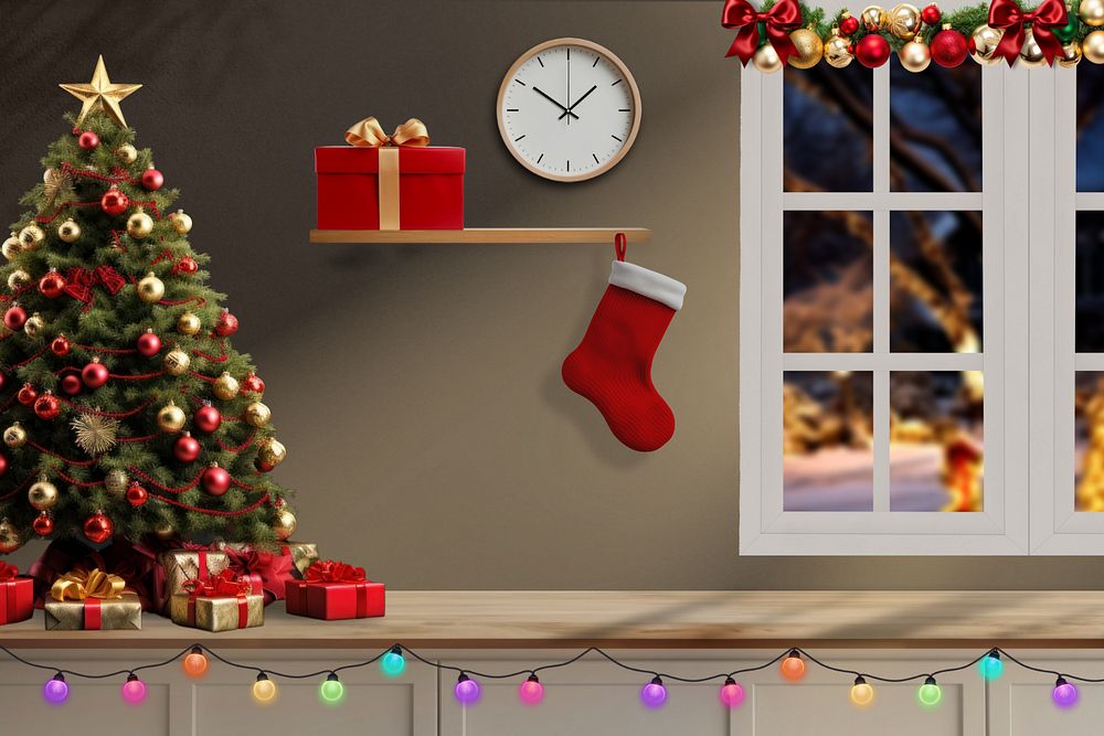 Christmas glass window, editable interior design