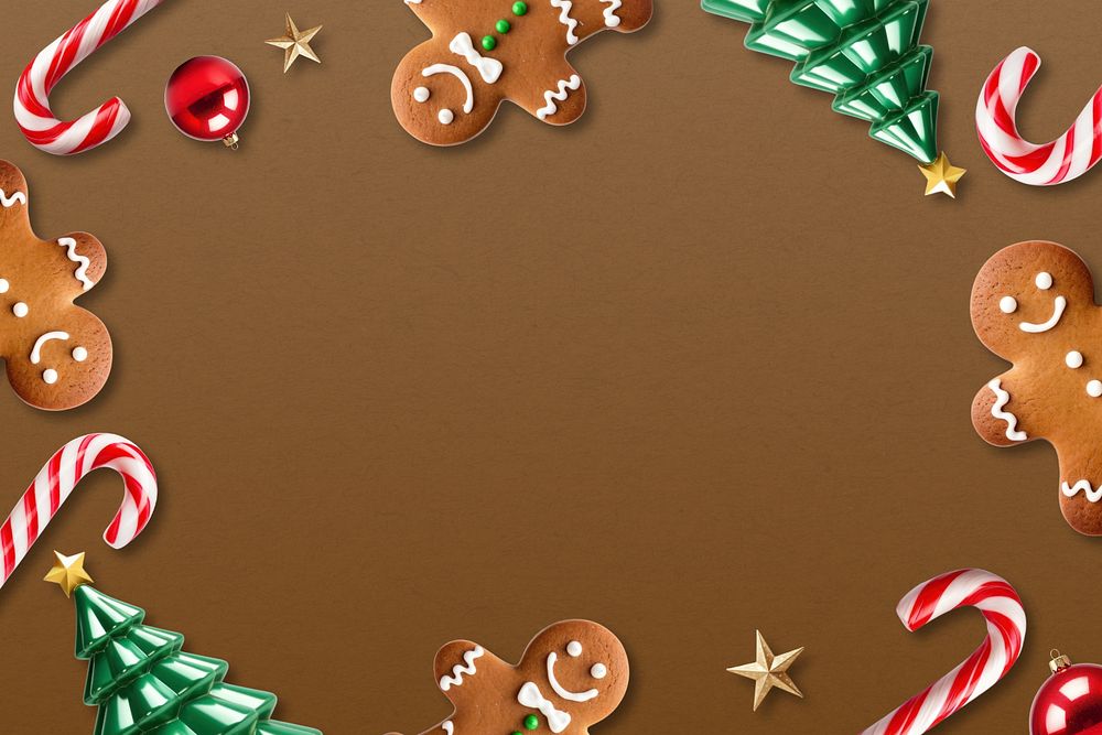 Brown gingerbread cookies frame editable background