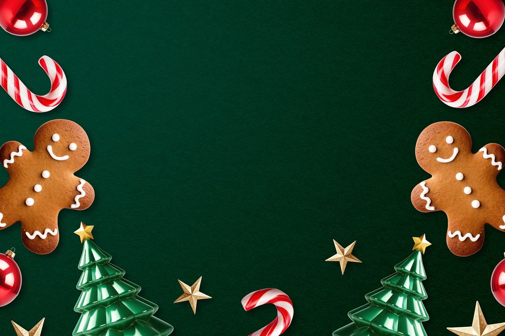 Green gingerbread cookies frame editable background