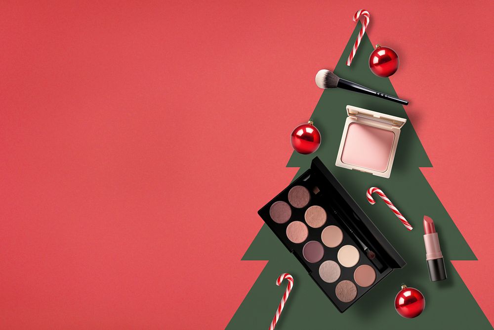 Editable make up Christmas tree, beauty product