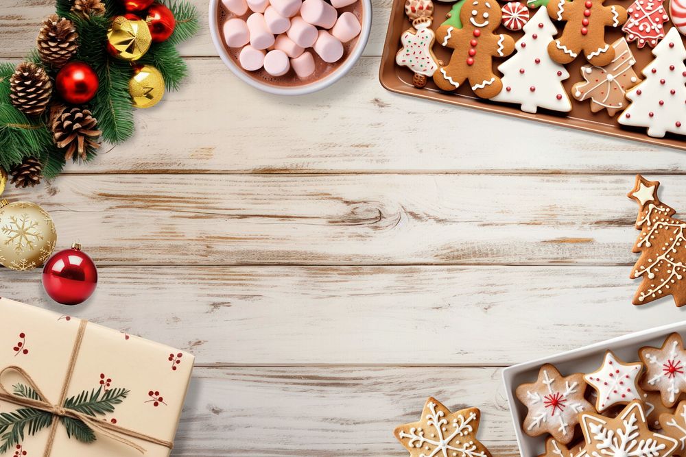 Christmas wooden table frame editable background