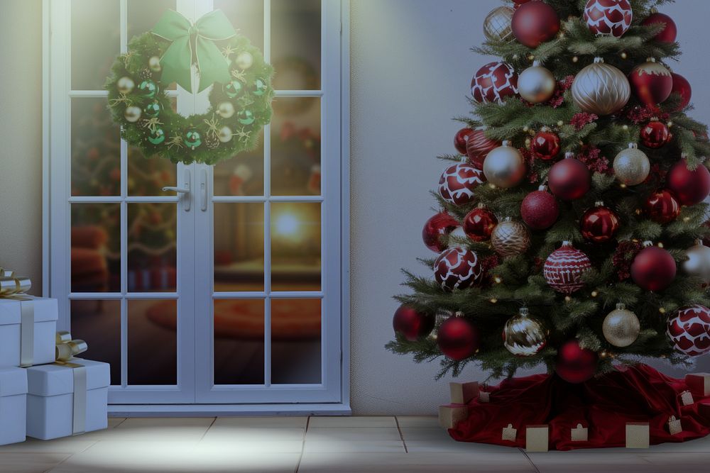 Christmas glass door, editable remix