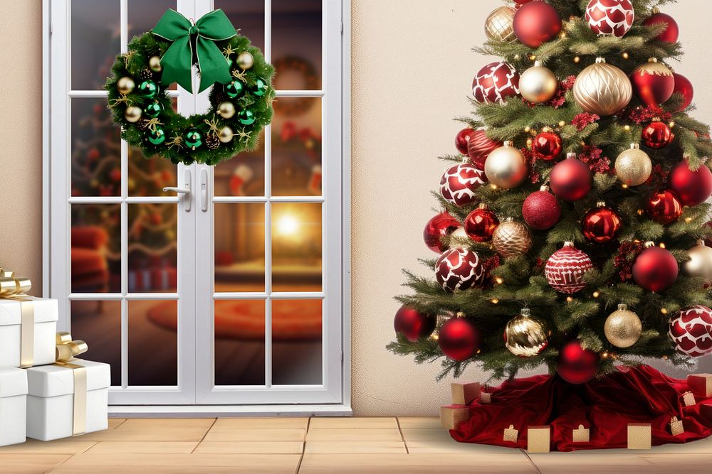 Christmas glass door, editable remix