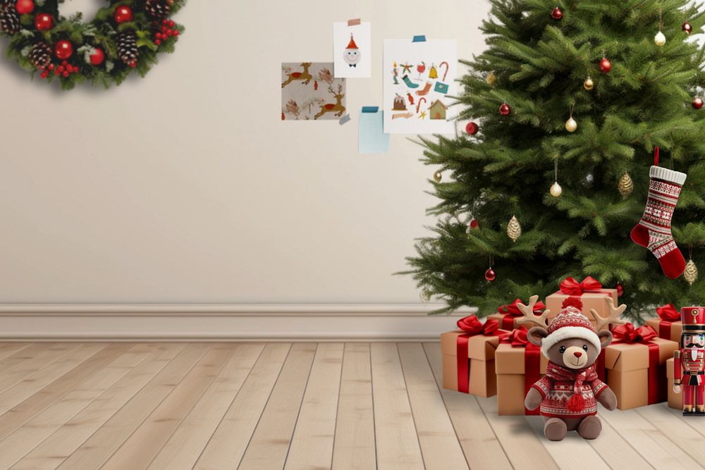 Christmas tree, interior design editable background