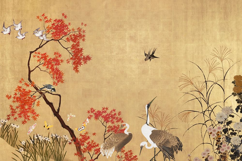 Japanese crane background, vintage illustration. Remixed by rawpixel.