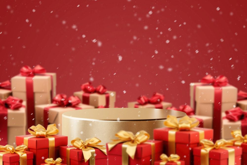 Christmas presents podium editable product backdrop