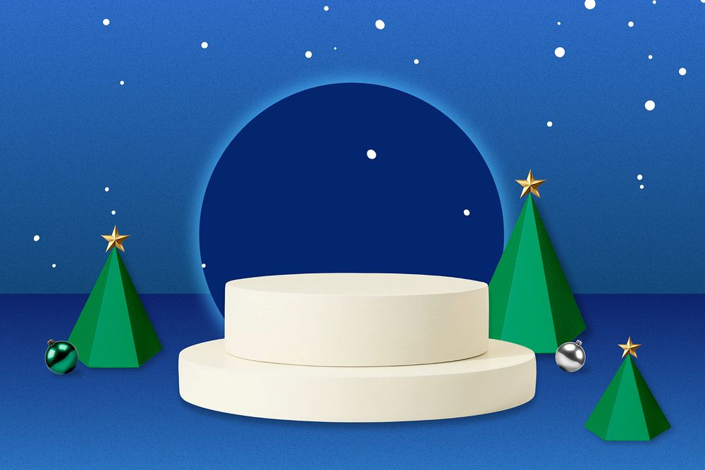 Blue Christmas display podium editable product backdrop