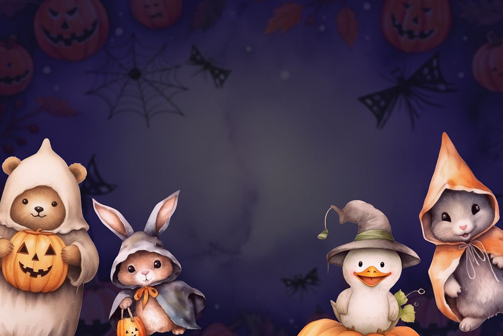 Watercolor Halloween animals editable design, community remix