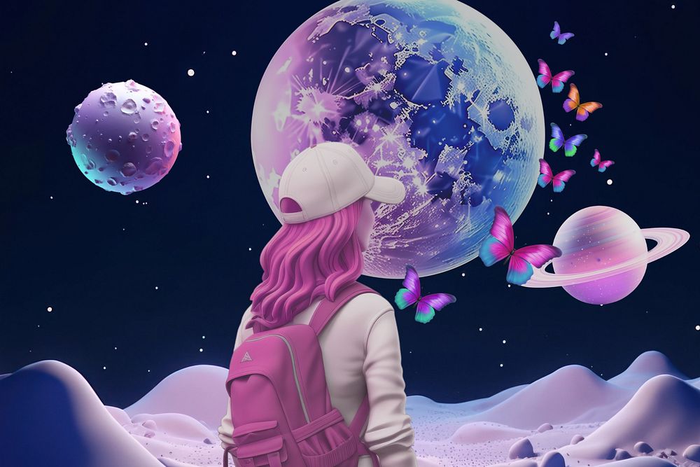 3D girl in space editable design, community remix