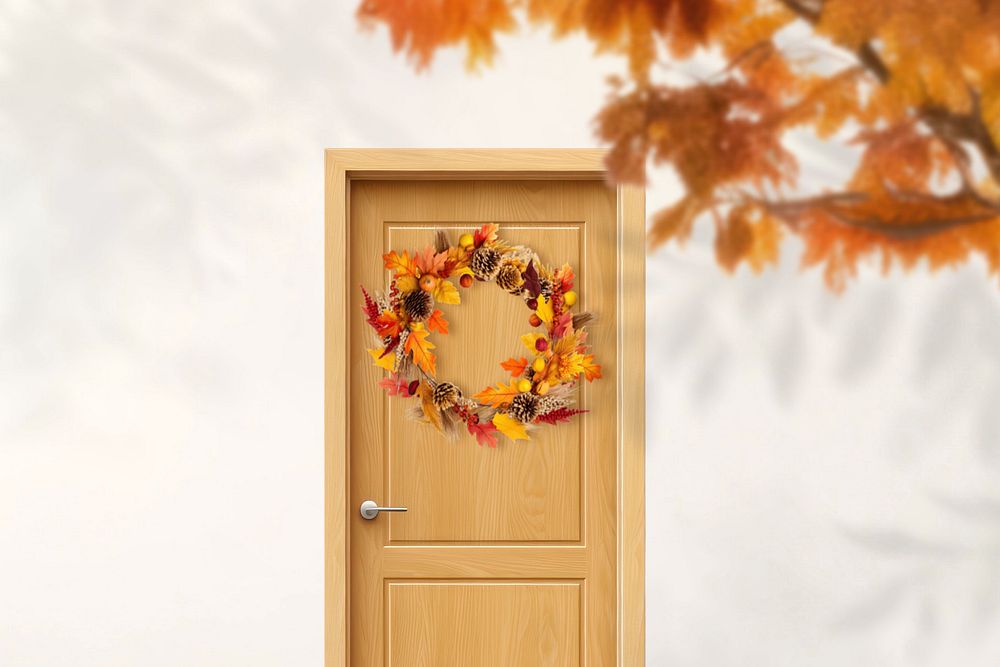 Editable front door autumn wreath