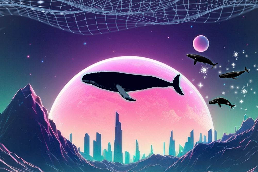 Flying whales surreal editable design, community remix