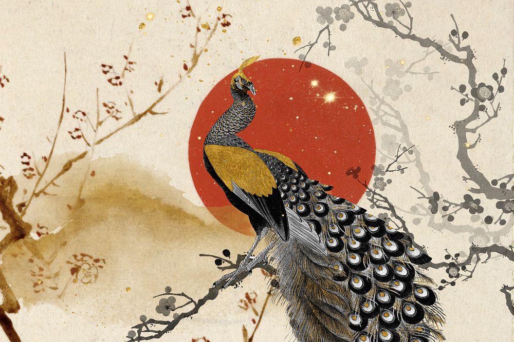 Japanese peacock background, vintage animal illustration. Remixed by rawpixel.