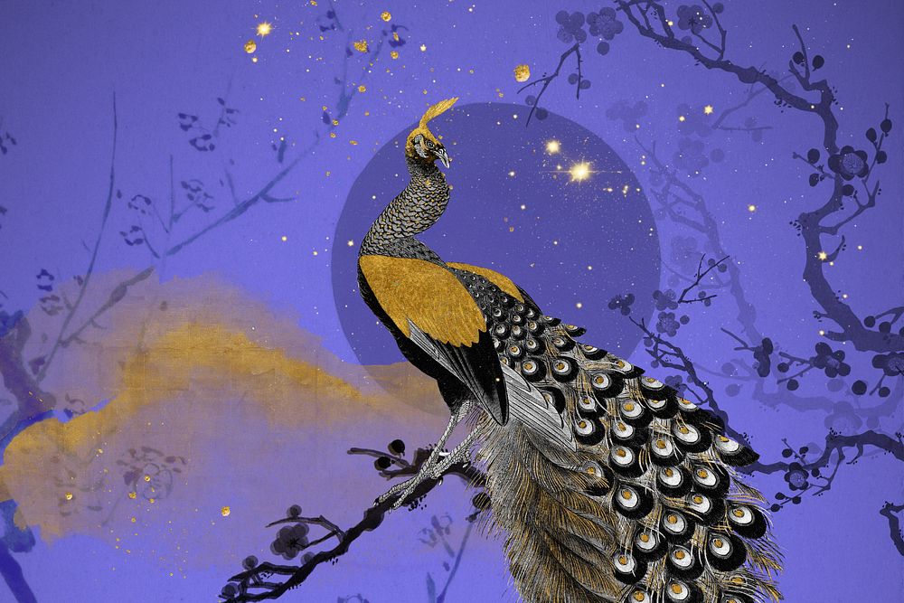 Japanese peacock background, vintage animal illustration. Remixed by rawpixel.