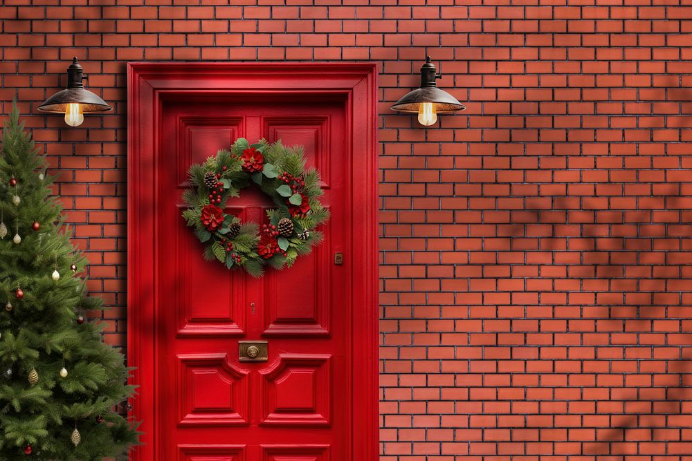 Editable front door Christmas wreath