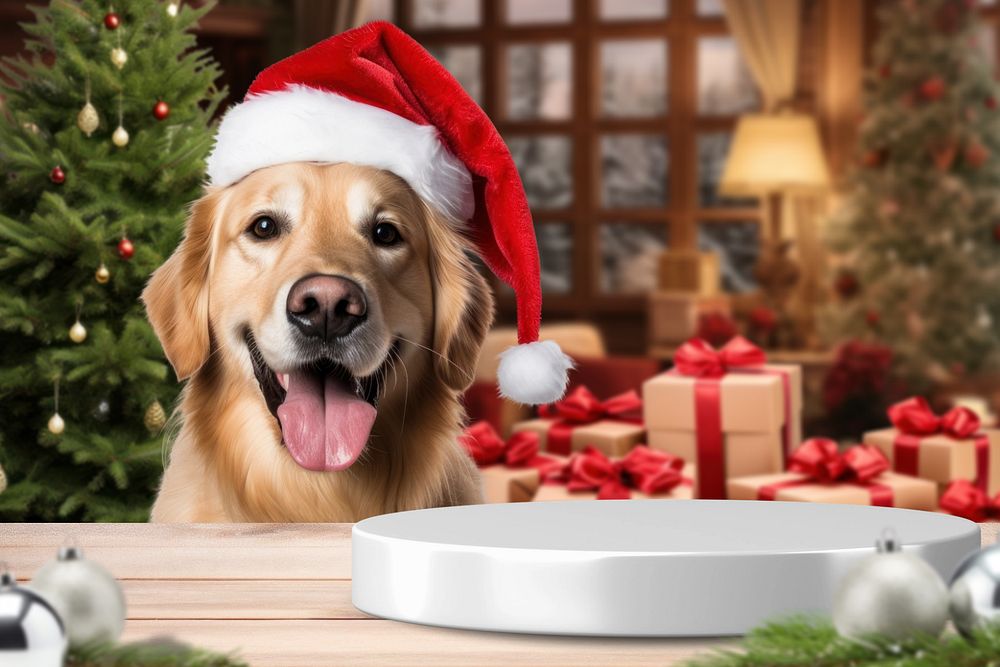 Pet Christmas podium editable product backdrop