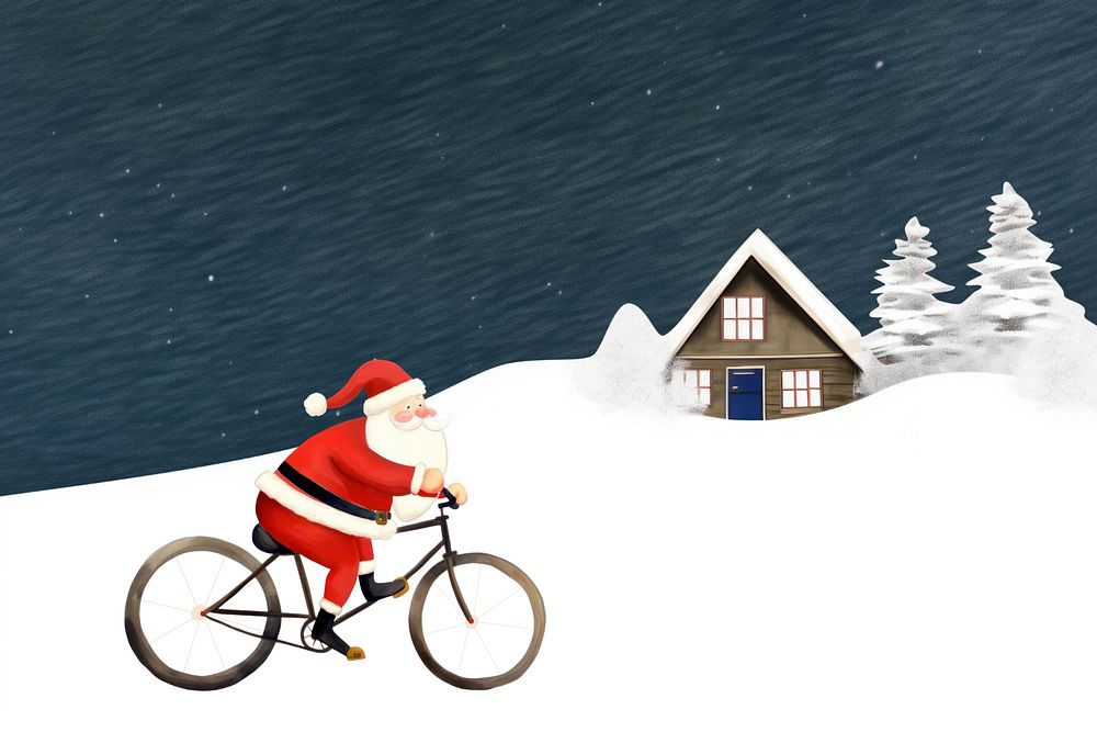 Santa Claus riding bicycle doodle illustration, editable design