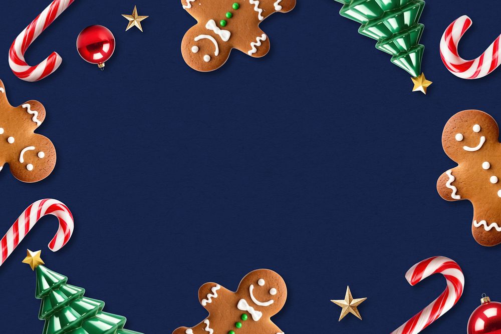 Blue gingerbread cookies frame editable background