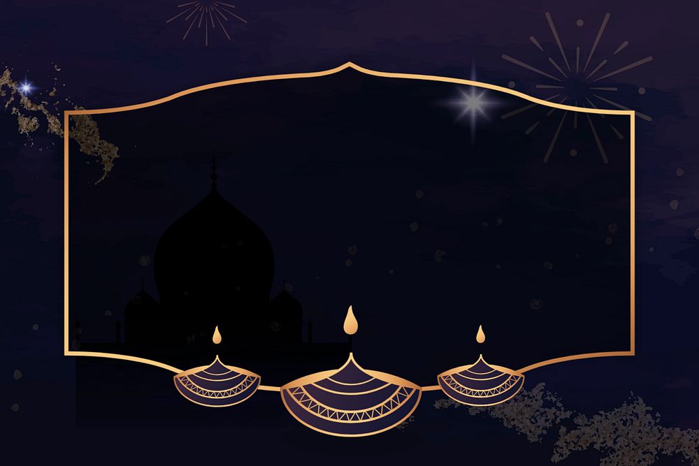 Diwali lantern frame background, blue aesthetic design