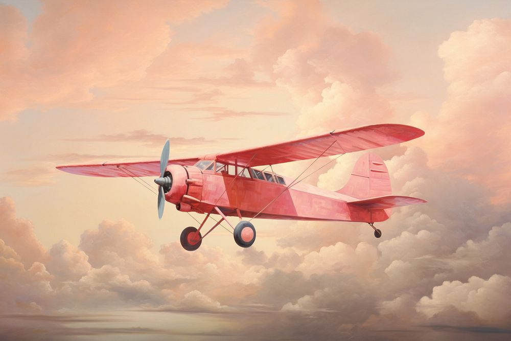 Pink propeller plane , editable oil painting