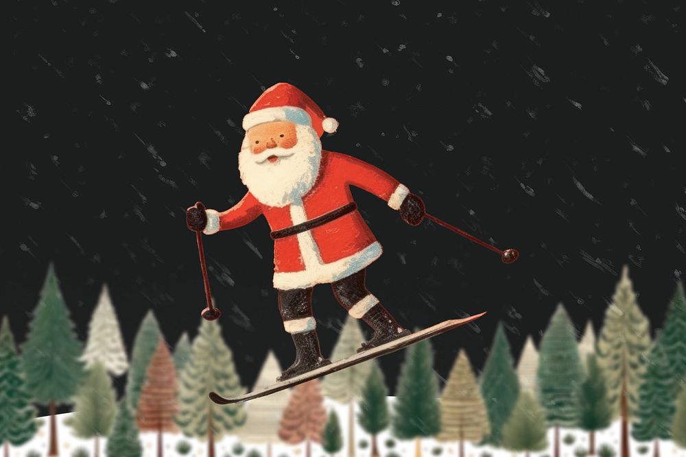 Santa Claus skiing doodle illustration, editable design