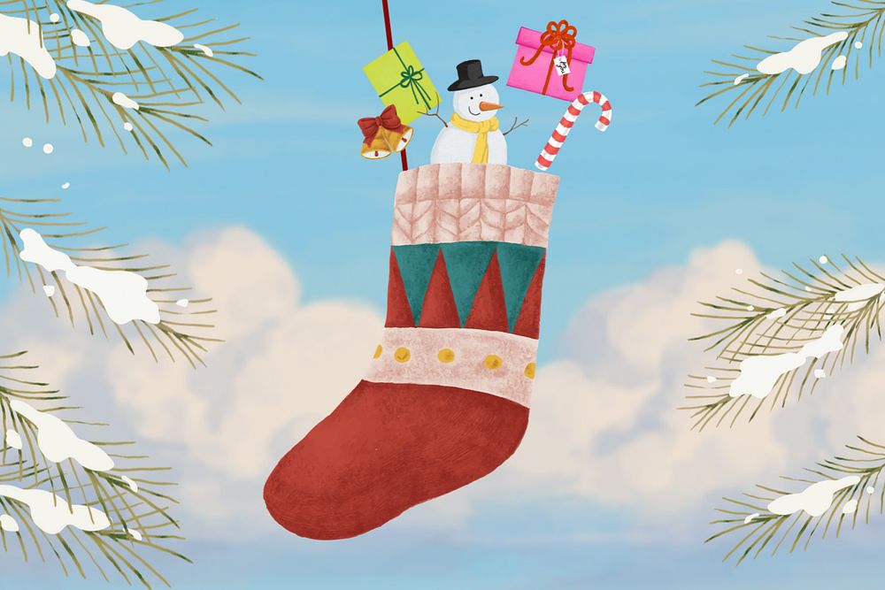 Christmas stocking & gifts doodle illustration, editable design