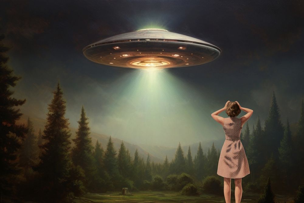 Flying saucer UFO , editable oil painting