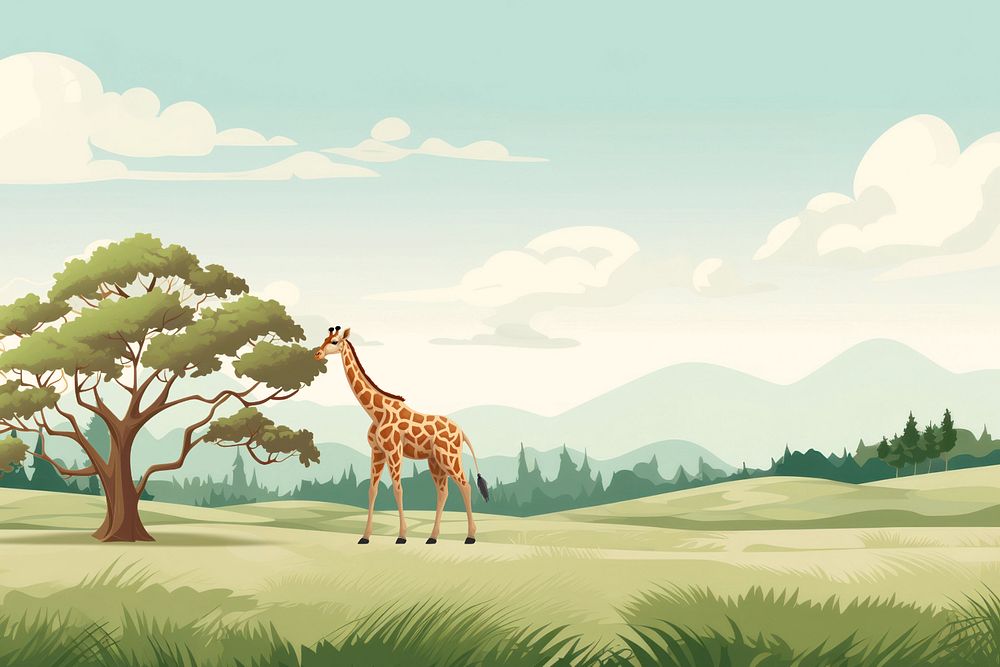 Giraffe in a park, wildlife, editable aesthetic  illustration remix