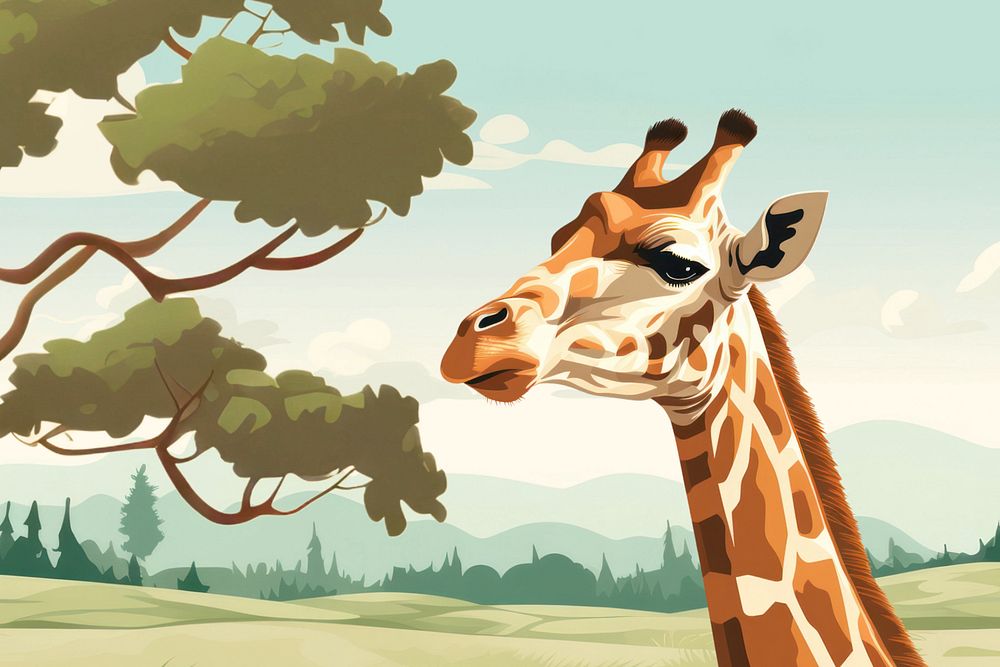 Giraffe in a park, wildlife, editable aesthetic  illustration remix