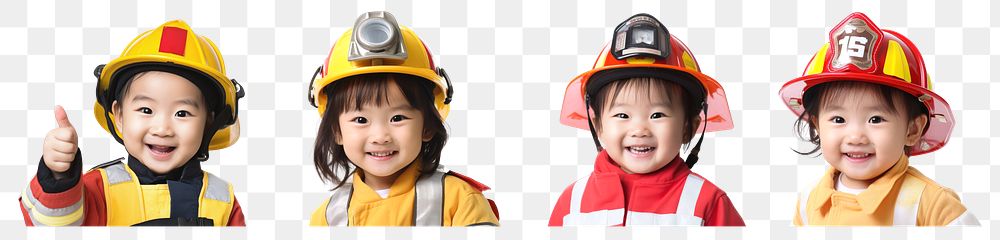 Fireman asian kids png cut out element set, transparent background