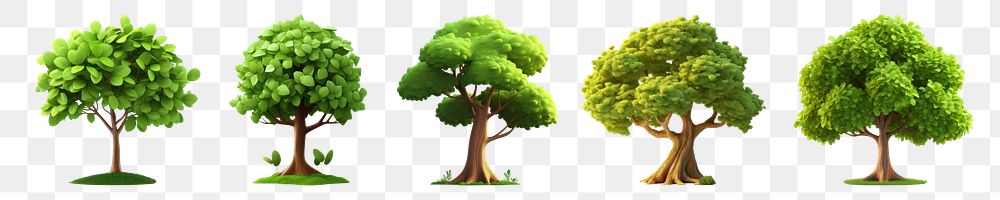 3d tree png element set on transparent background