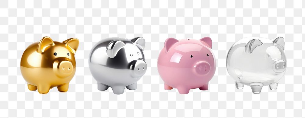 PNG 3d piggy banks set, transparent background