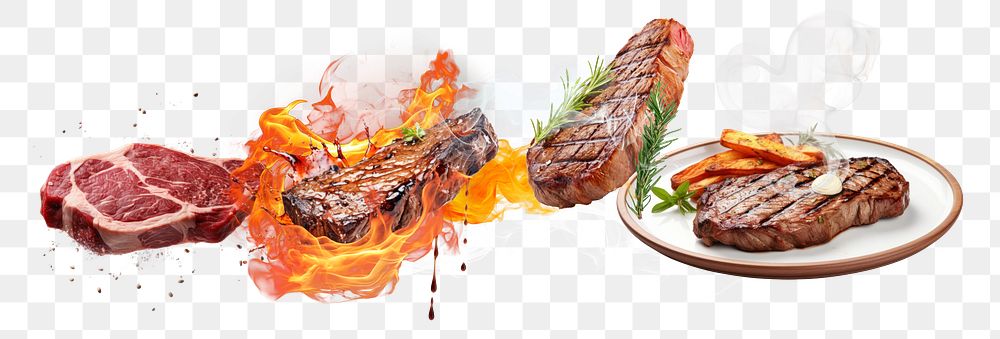 Grilled beef steak png element set on transparent background