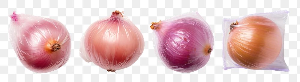 PNG Plastic wrapping over onion shallot plant food set, transparent background