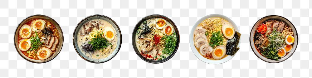 Top view of ramen png element set on transparent background