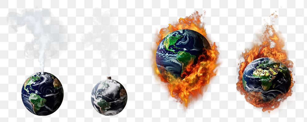 Global warming pollution png element set on transparent background