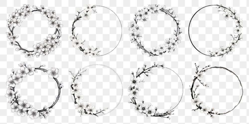 PNG Cherry blossom round frame set, transparent background