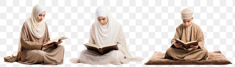 PNG Muslim people reading Quran set, transparent background