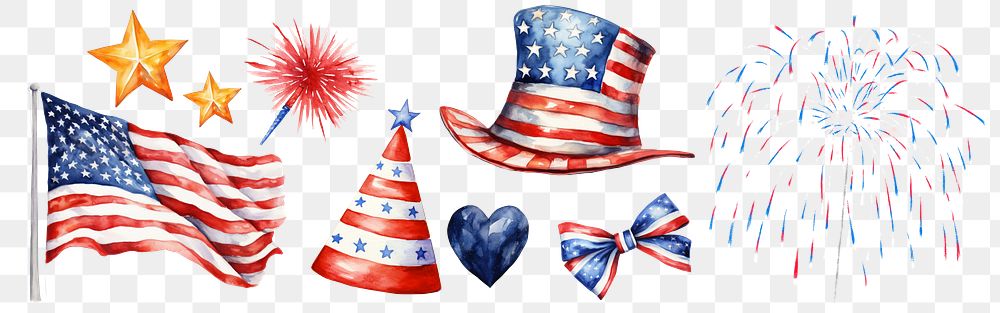 PNG 4th of july watercolor set, transparent background