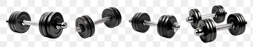 PNG Black dumbbell fitness equipment set, transparent background