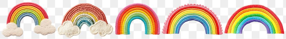 PNG Rainbow embroidery design texture set, transparent background