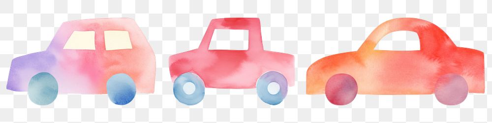 PNG Watercolor of pastel cartoon car set, transparent background