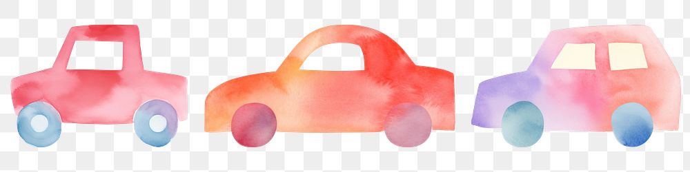 PNG Watercolor of pastel cartoon car set, transparent background