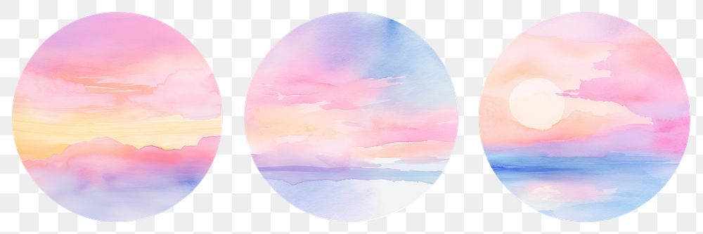 PNG Watercolor of pastel sunset set, transparent background