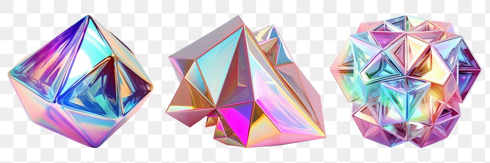 PNG 3D chrome geometric shape set, transparent background