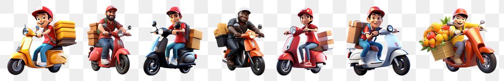 3D diverse delivery service character png cut out element set, transparent background