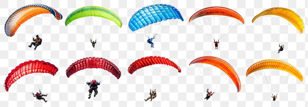 Parachuting skydiver png cut out element set, transparent background